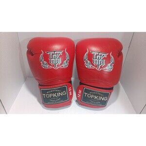Top King Boxing Muay Thai Red Leather 12 OZ Gloves